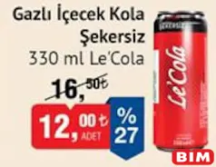 LE'COLA GAZLI İÇECEK KOLA ŞEKERSİZ 330 ML